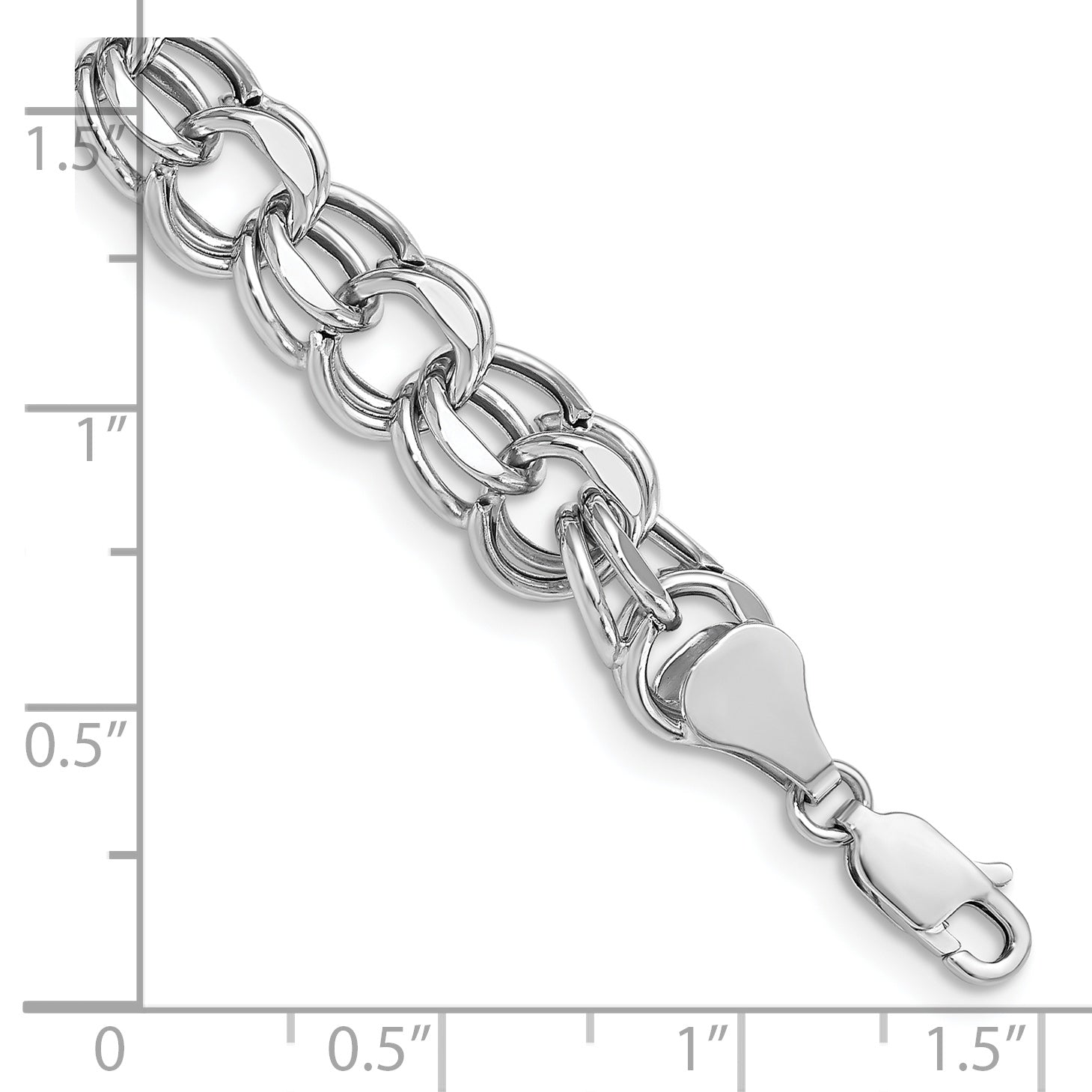 14k White Gold 9.5mm Hollow Double Link 7.25 inch Charm Bracelet WSD5