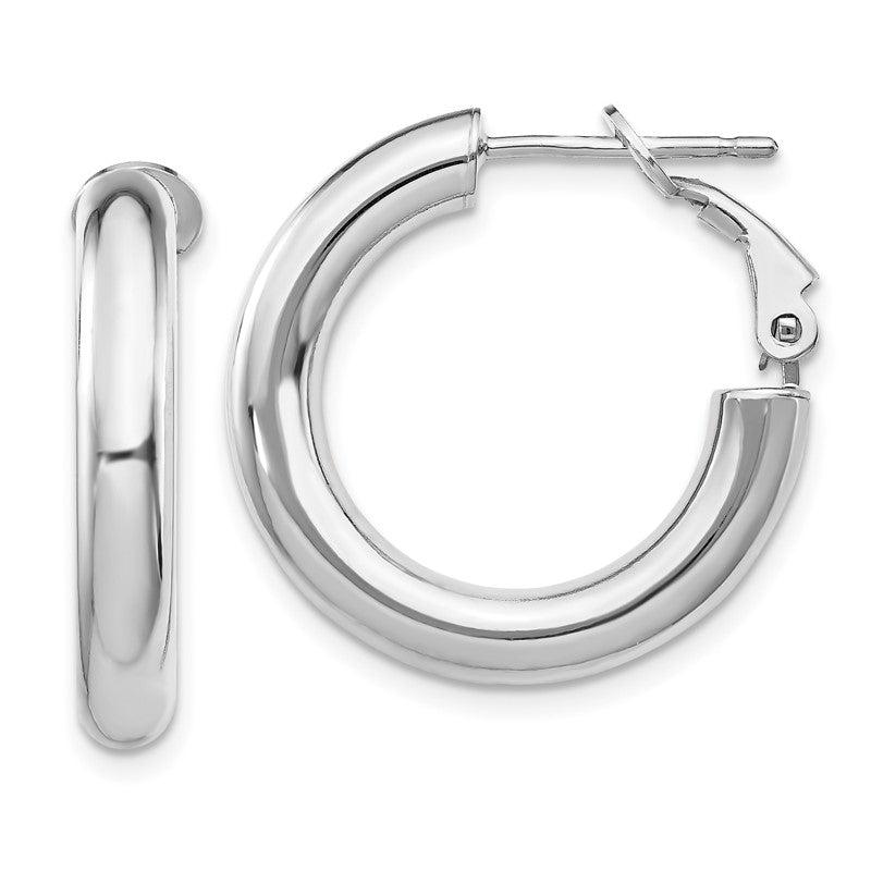 14k White Gold 4x23mm Polished Round Omega Back Tube Hoop Earrings PRE926W