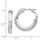 14k White Gold 4x23mm Polished Round Omega Back Tube Hoop Earrings PRE926W
