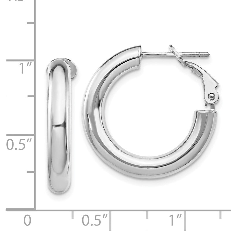 14k White Gold 4x23mm Polished Round Omega Back Tube Hoop Earrings PRE926W