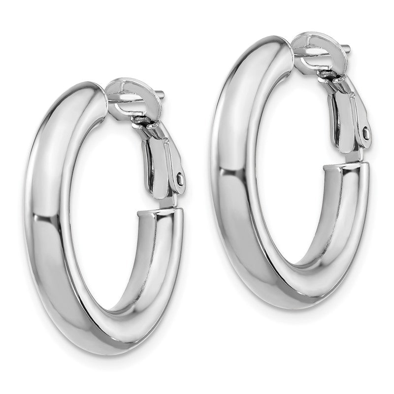 14k White Gold 4x23mm Polished Round Omega Back Tube Hoop Earrings PRE926W
