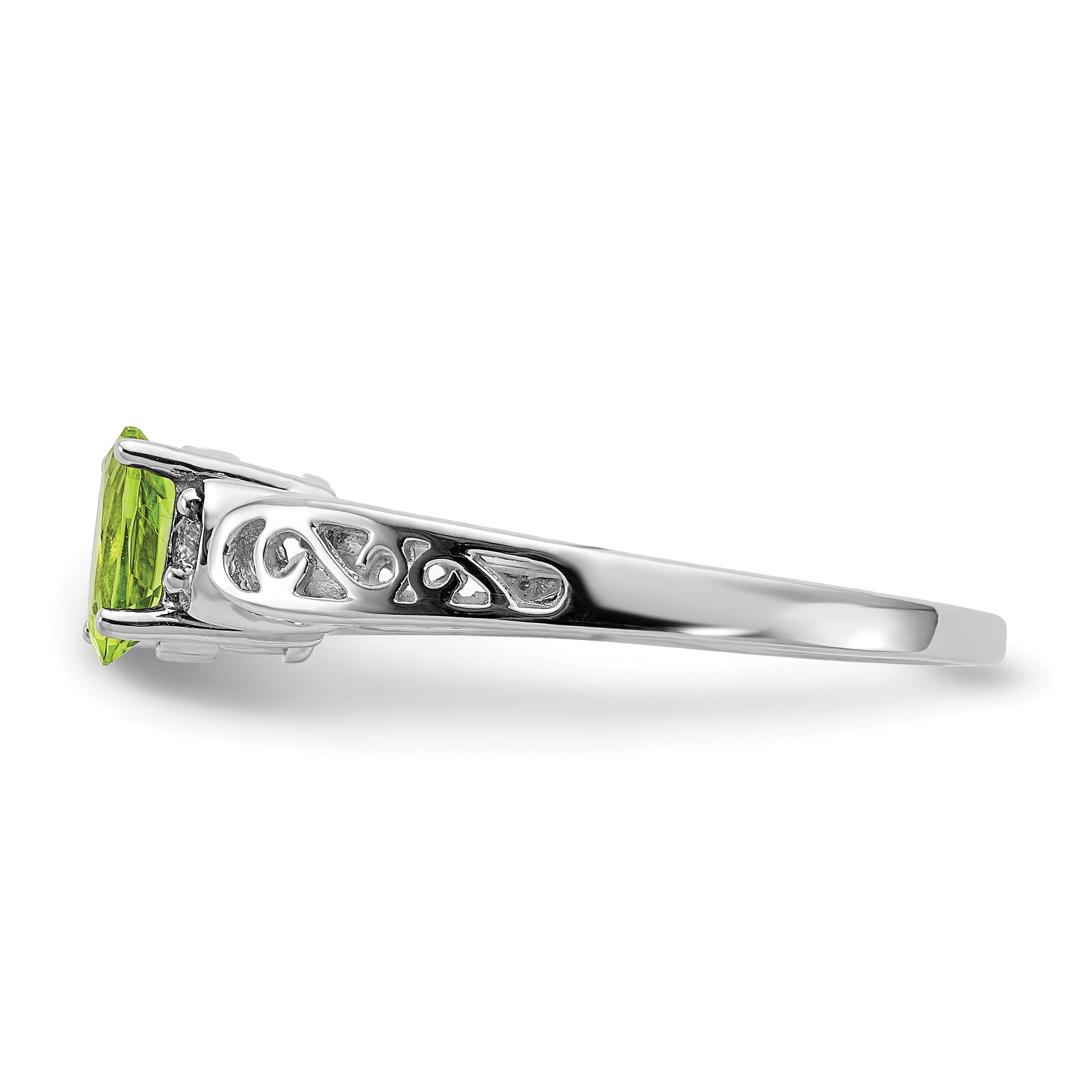 14k White Gold 6x4mm Oval Peridot and A Diamond Filigree Ring X9735PE/A