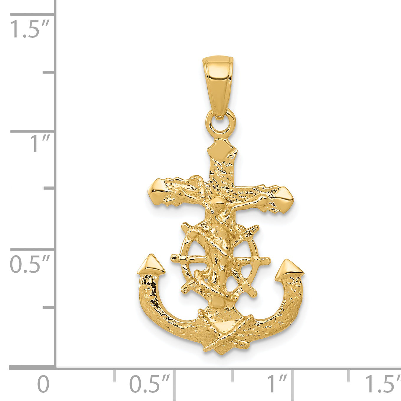 14K Polished Textured Mariners Crucifix with Rope and Wheel Pendant K5577