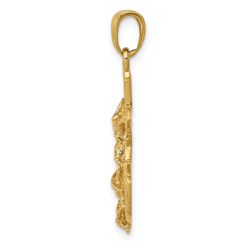 14K Polished Textured Mariners Crucifix with Rope and Wheel Pendant K5577