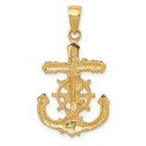 14K Polished Textured Mariners Crucifix with Rope and Wheel Pendant K5577
