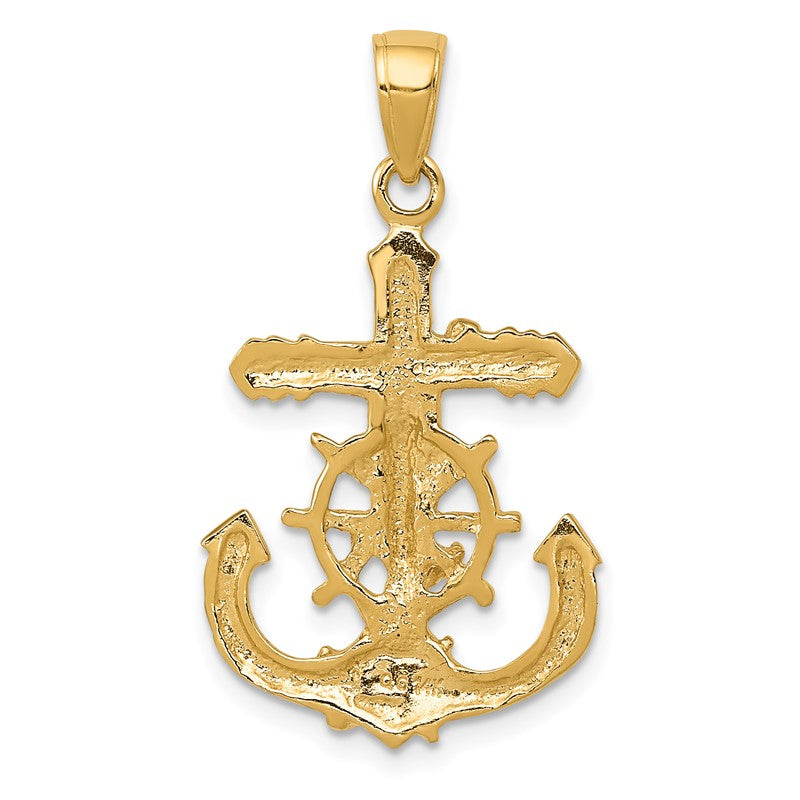 14K Polished Textured Mariners Crucifix with Rope and Wheel Pendant K5577
