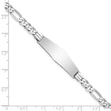 14k White Gold Polished Solid Chain/Solid Plate Figaro Link Soft Diamond Shape 33x9mm Plate 7 inch ID Bracelet LID78CW