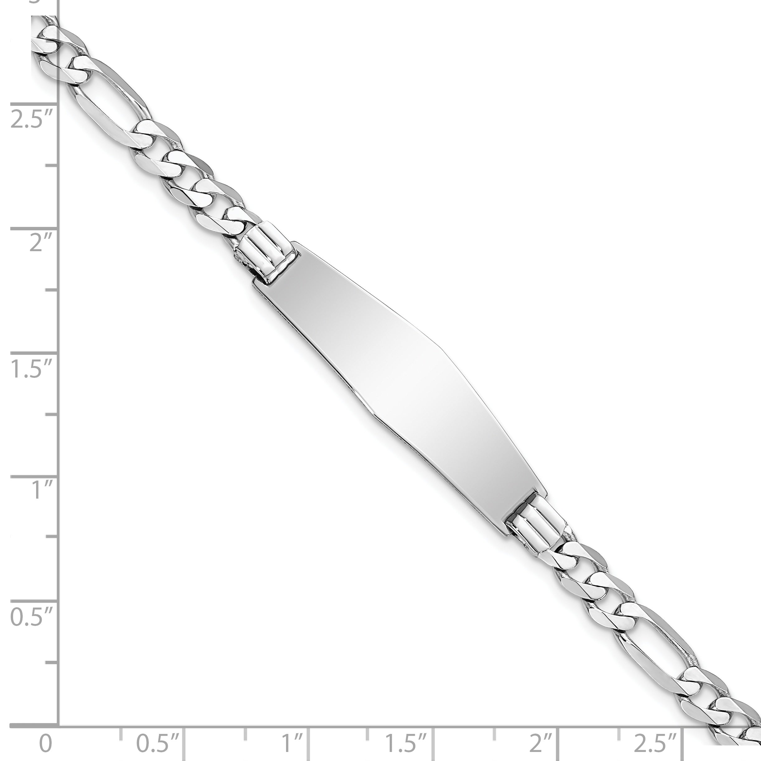 14k White Gold Polished Solid Chain/Solid Plate Figaro Link Soft Diamond Shape 33x9mm Plate 7 inch ID Bracelet LID78CW