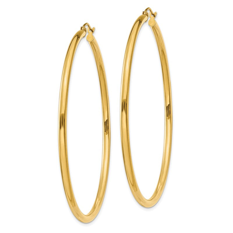 14K 2.5x60mm Polished Round Tube Hoop Earrings T929