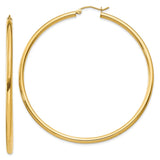 14K 2.5x60mm Polished Round Tube Hoop Earrings T929