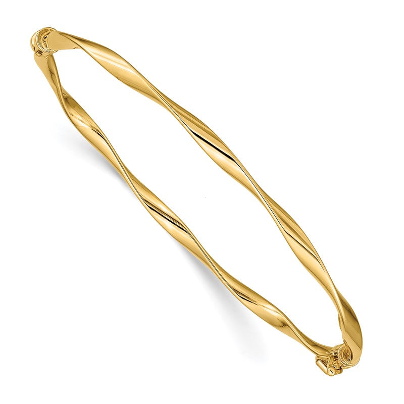 14k Polished Twisted 3.00mm Hinged Oval Bangle Bracelet DB619