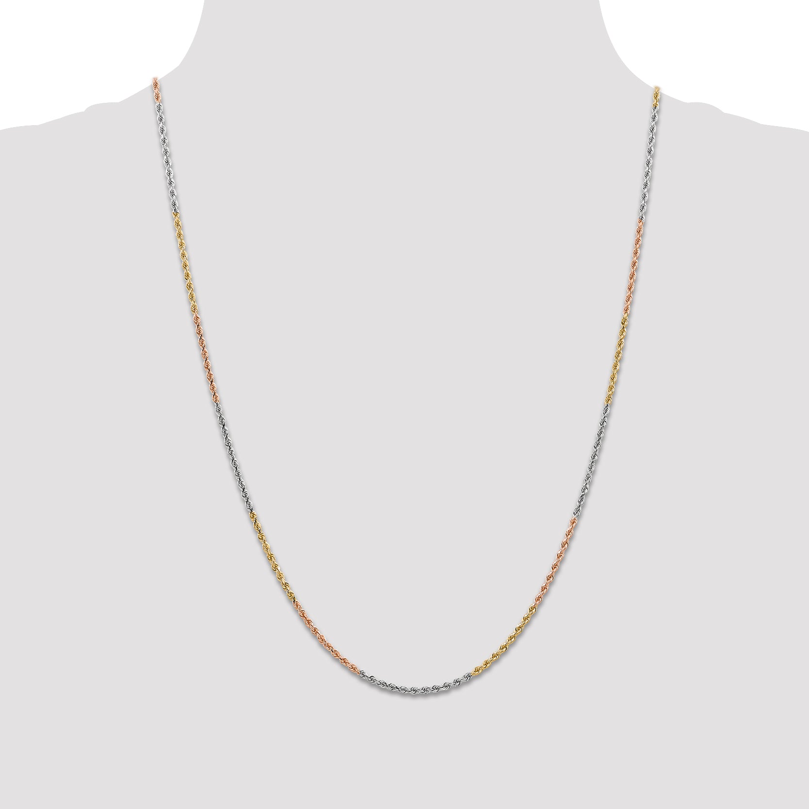14K Tri-colored 10 inch 1.75mm Diamond-cut Rope with Lobster Clasp Anklet 014TC