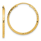14k 1.35x25mm Diamond-cut Square-Tube Endless Hoop Earrings TF996
