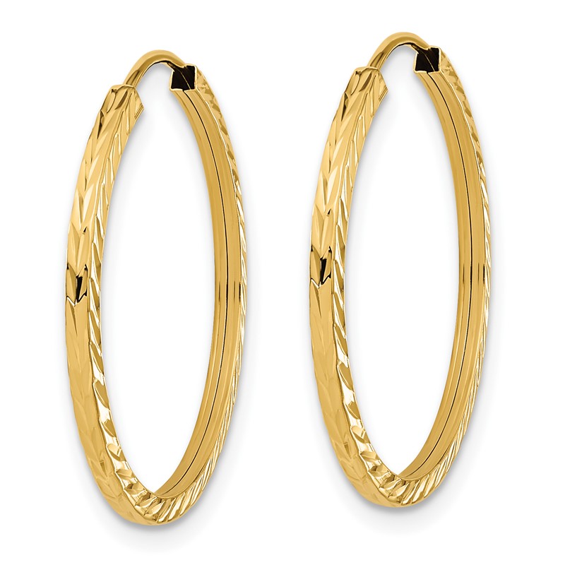 14k 1.35x25mm Diamond-cut Square-Tube Endless Hoop Earrings TF996
