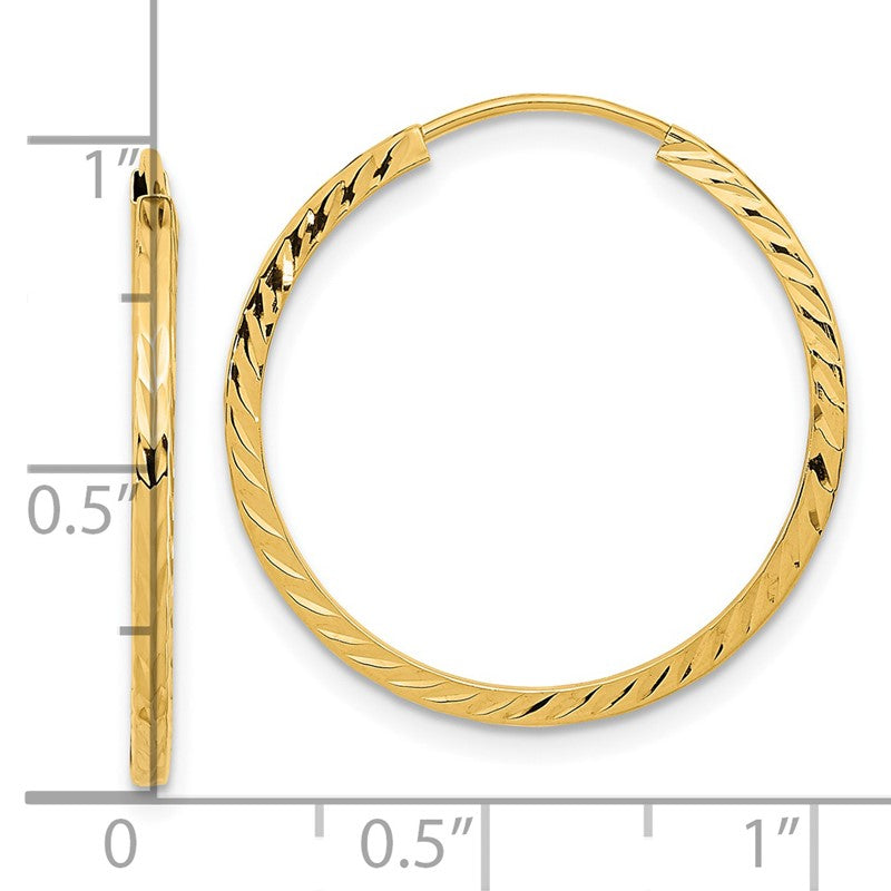 14k 1.35x25mm Diamond-cut Square-Tube Endless Hoop Earrings TF996