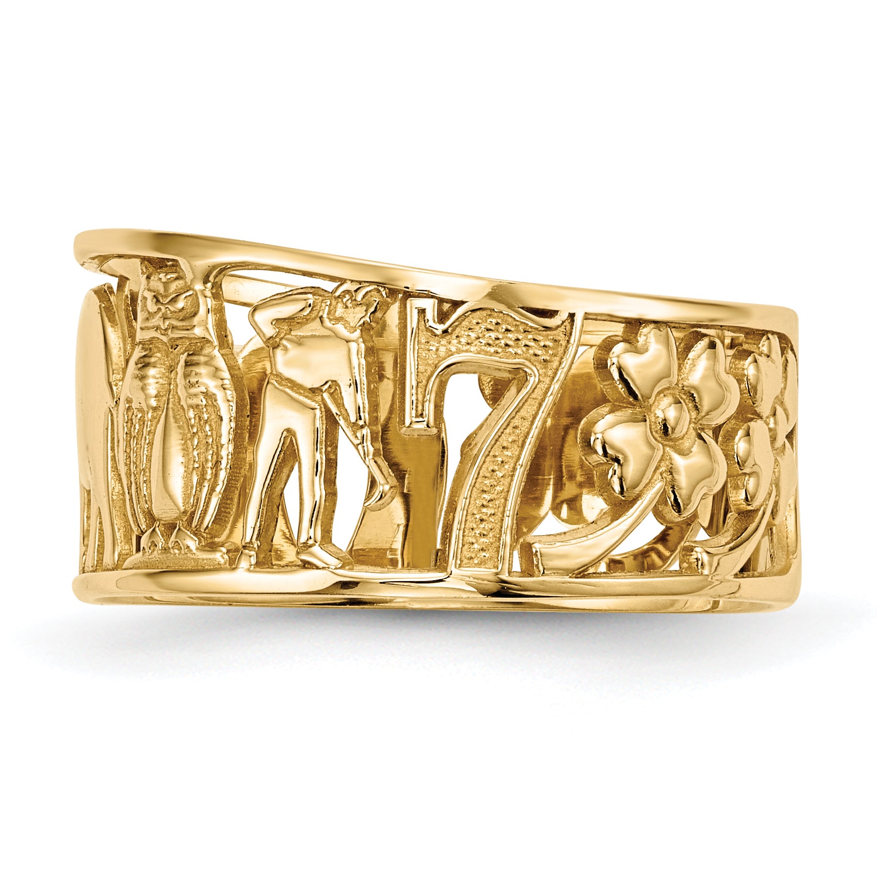14k Lucky Symbols Cut Out 9mm Band R646