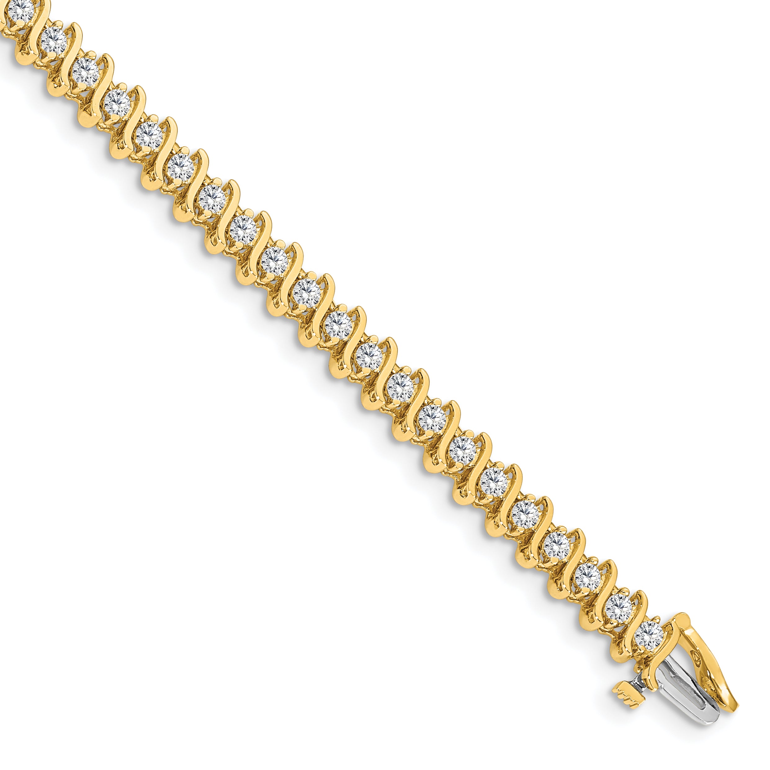 14k Complete 3.08 carat Round A Diamond 2-prong S-link 7 inch Tennis Bracelet X704A