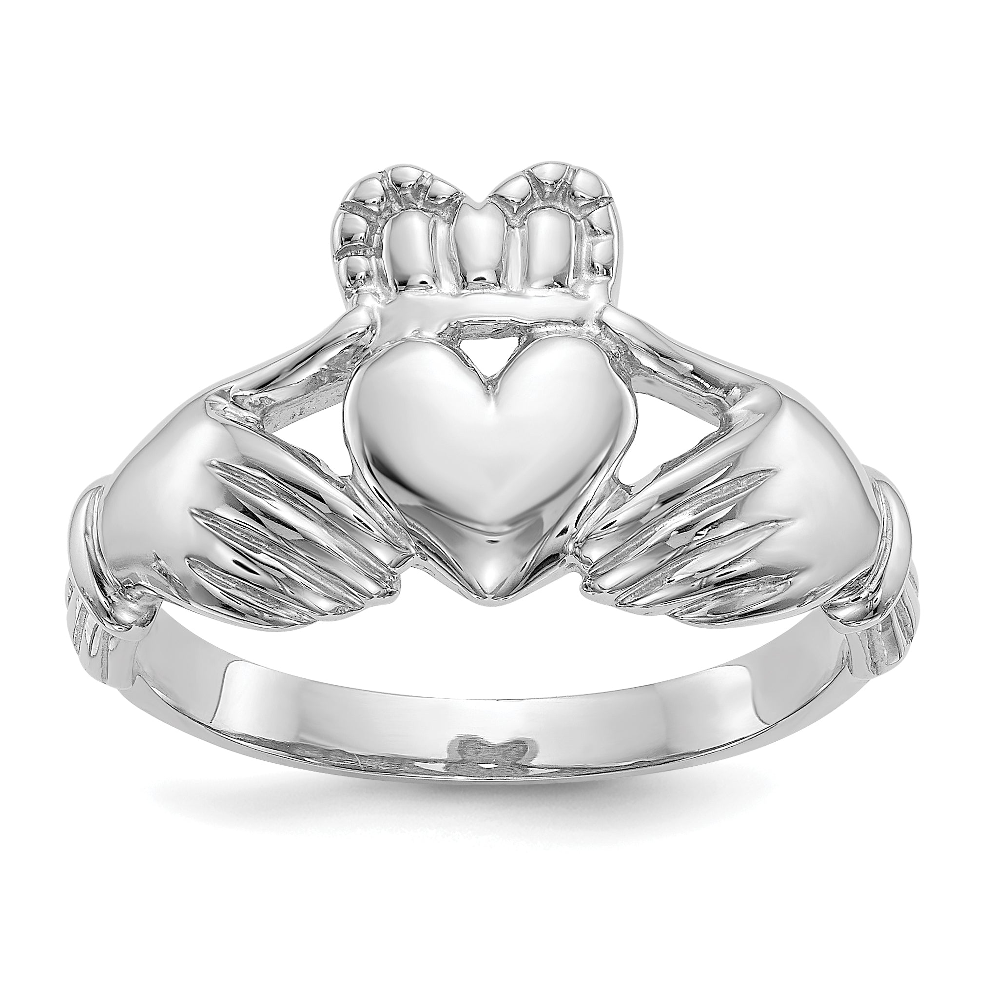 14k White Gold Mens Polished Claddagh Ring K4775