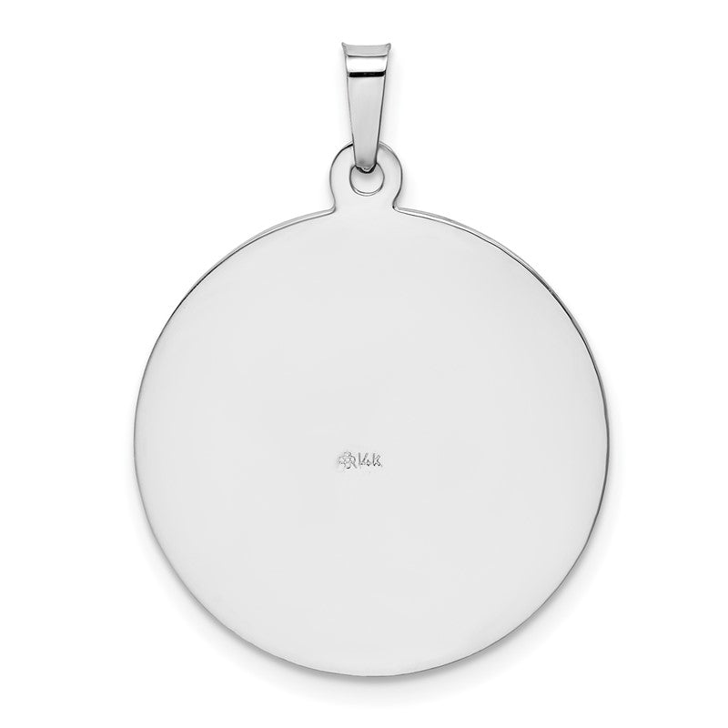 14k White Gold Polished and Satin Solid Saint Jude Thaddeus Medal Round Pendant REL147