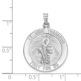 14k White Gold Polished and Satin Solid Saint Jude Thaddeus Medal Round Pendant REL147
