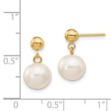 14k 8-8.5mm White Round Freshwater Cultured Pearl Post Dangle Earrings XF570