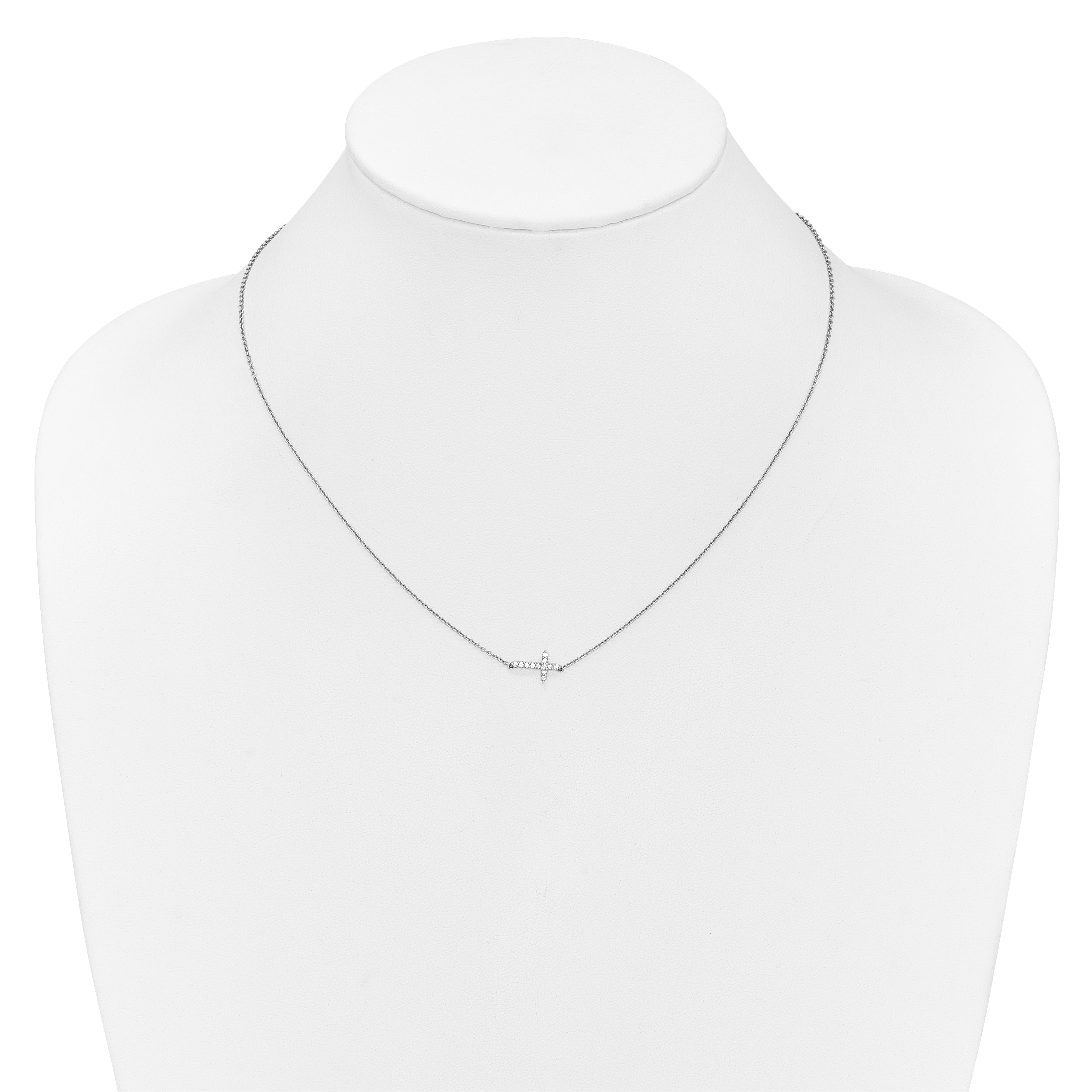 14k White Gold 1/10 carat Diamond Sideways Cross 18 inch Necklace PM4692