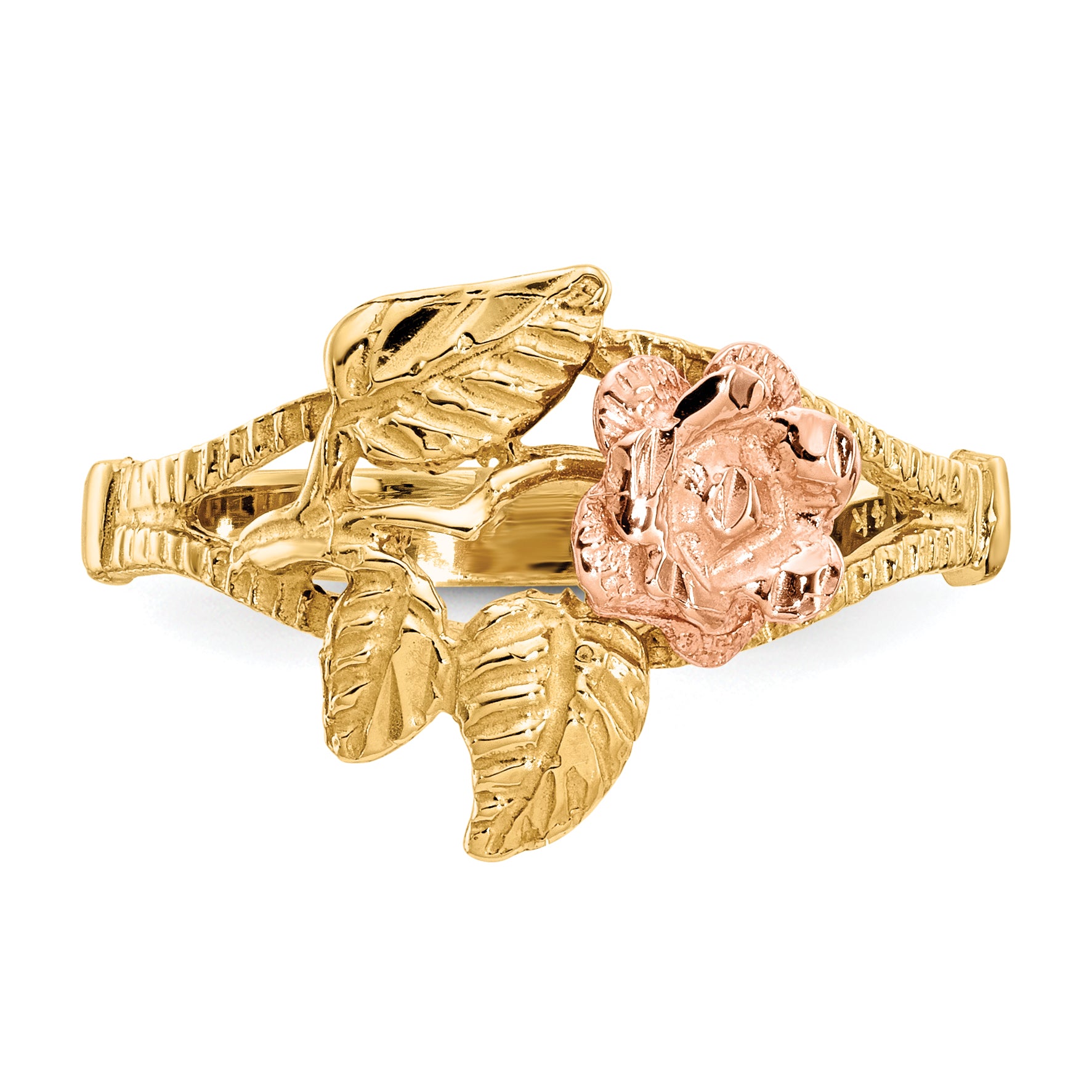 14k Two-tone Diamond-Cut Rose Ring R144