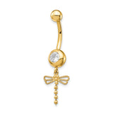 14k 14 Gauge CZ Dragonfly Dangle Belly Ring BD141