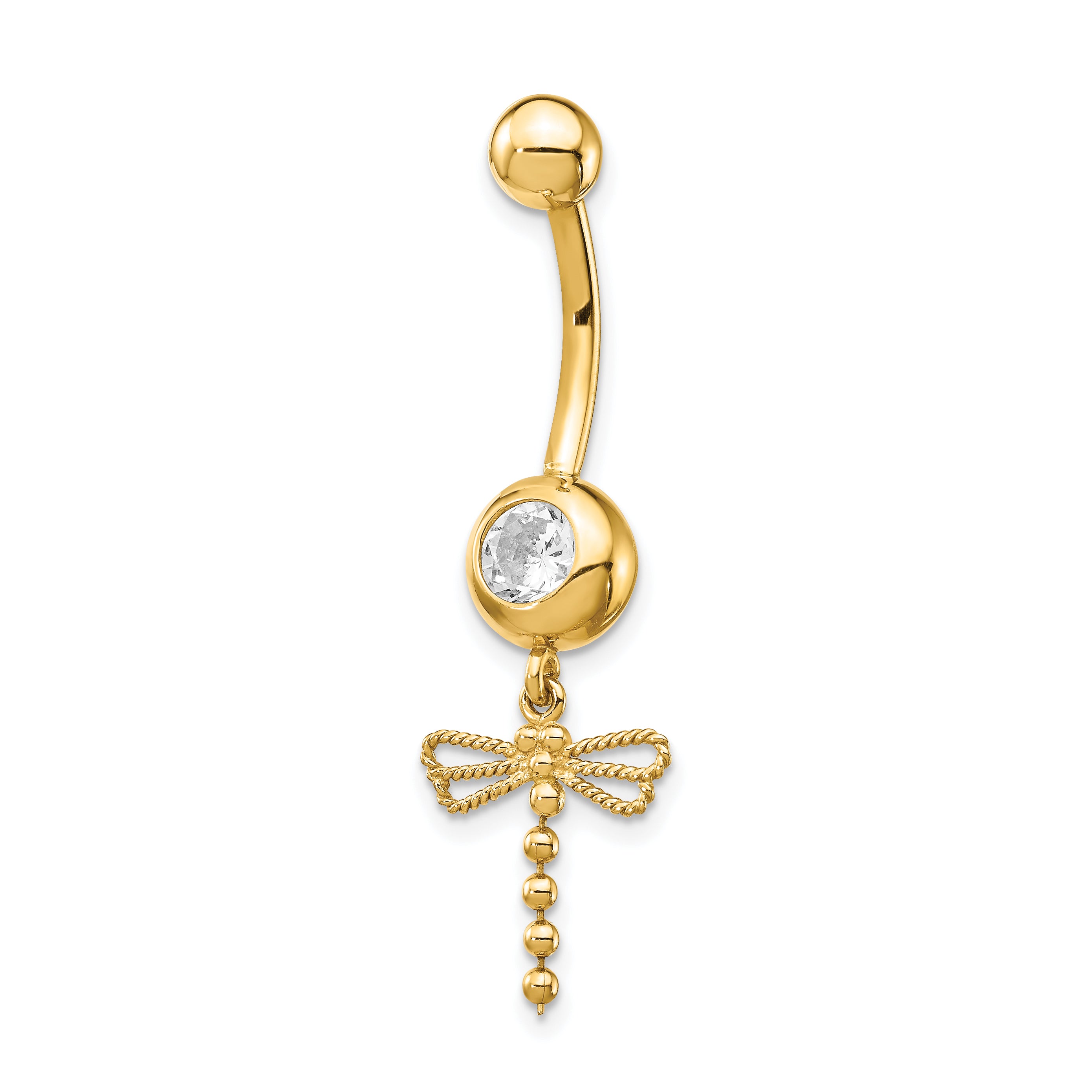 14k 14 Gauge CZ Dragonfly Dangle Belly Ring BD141