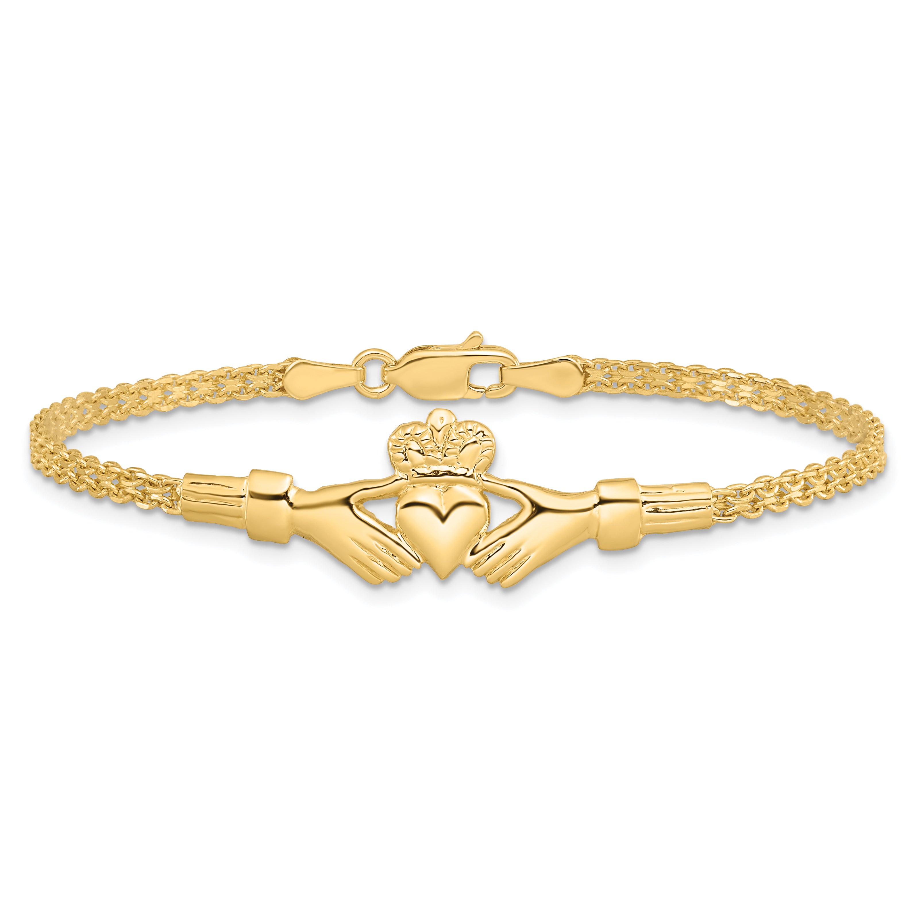 14K Polished Claddagh and Bismark Chain 7 inch Bracelet FB1513