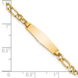 14k Polished Semi-Solid Chain/Solid Plate Figaro Link Soft Diamond Shape 19.5x5.5mm Plate 6 inch Baby/Child ID Bracelet DCID140C