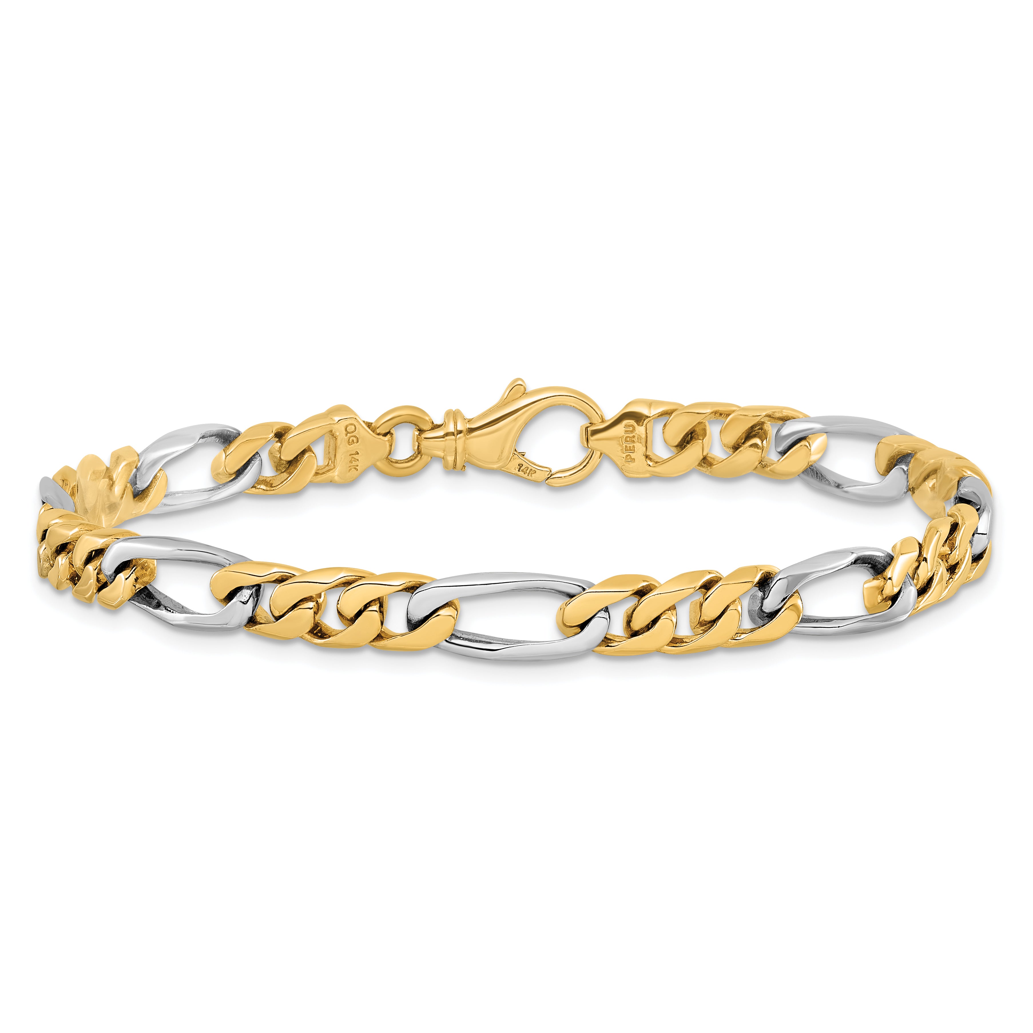 14K Two-tone 18 inch 6.1mm Hand Polished Fancy Link with Fancy Lobster Clasp Chain LK488