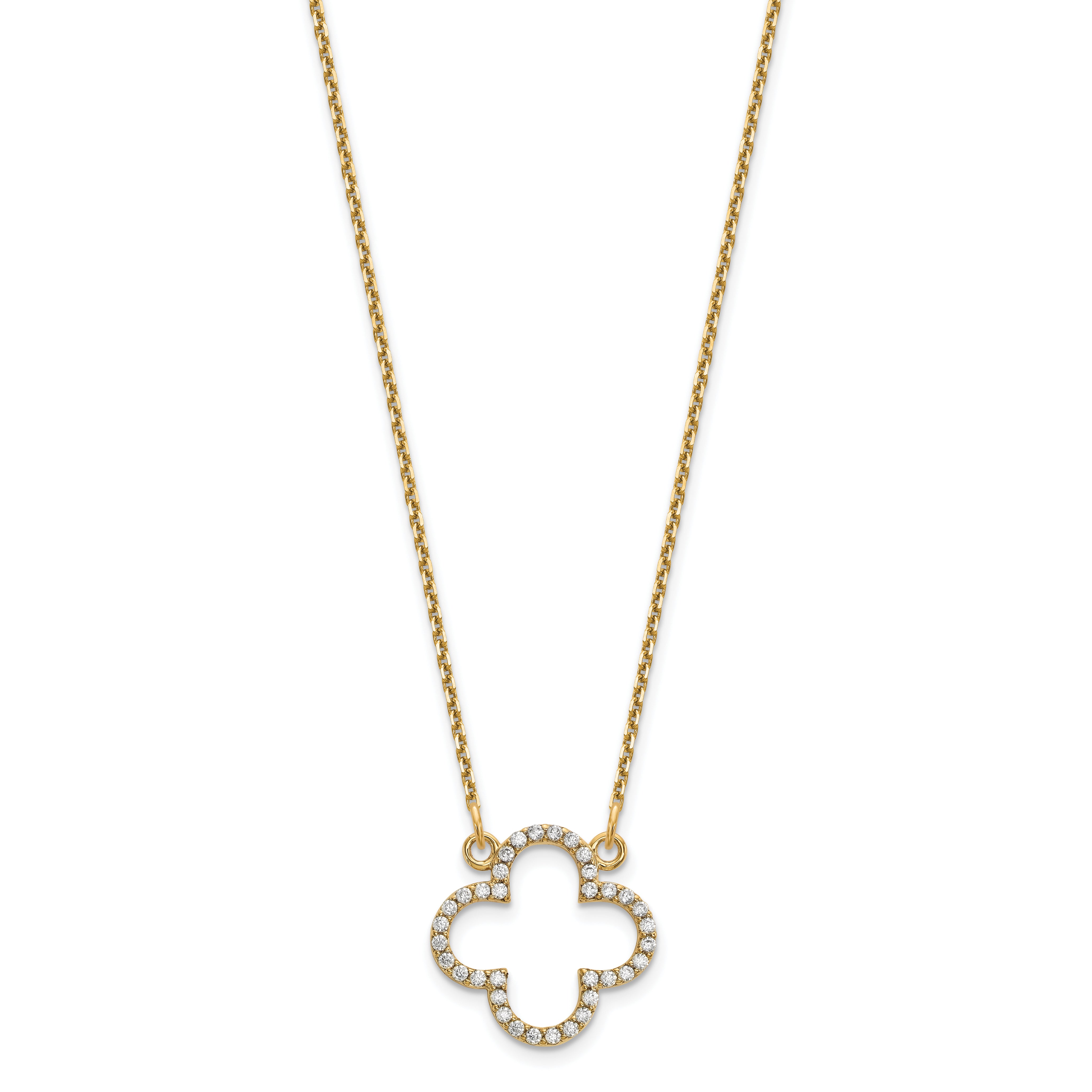 14k Polished 1/4 carat Diamond Quatrefoil Design 18 inch Necklace XP5050A