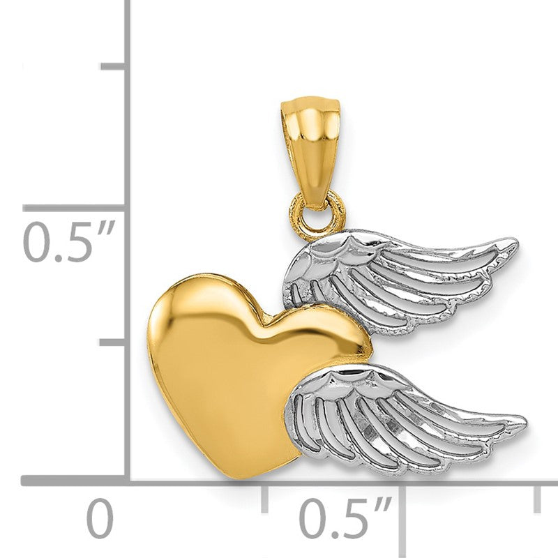 14K and White Rhodium Polished Heart with Wings Pendant YC789