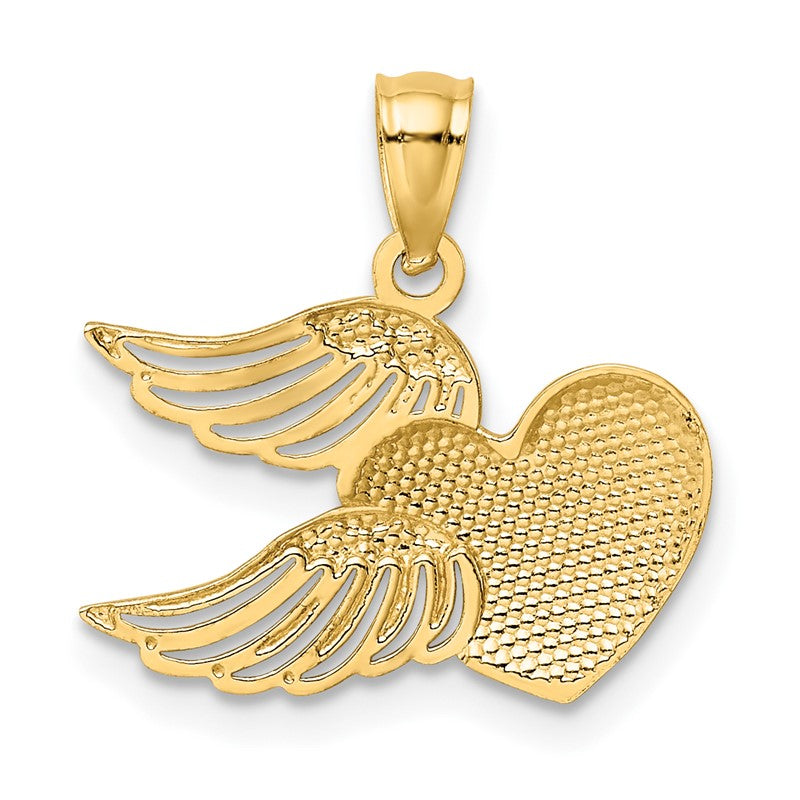 14K and White Rhodium Polished Heart with Wings Pendant YC789