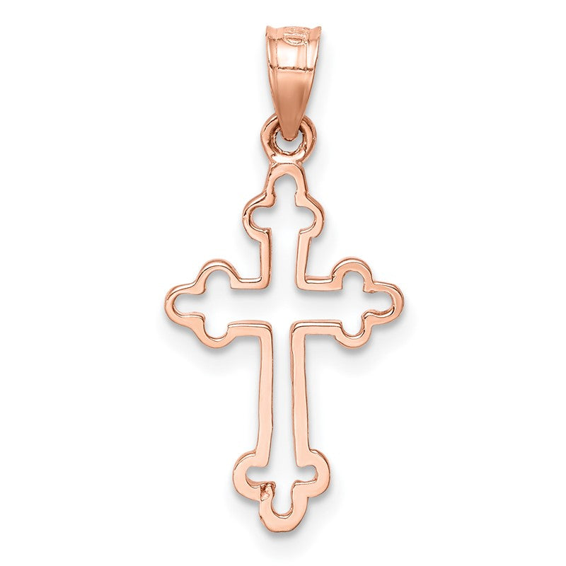 14K Rose Gold Polished Budded Cross Pendant D4653