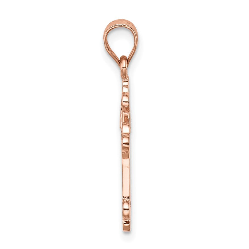 14K Rose Gold Polished Budded Cross Pendant D4653