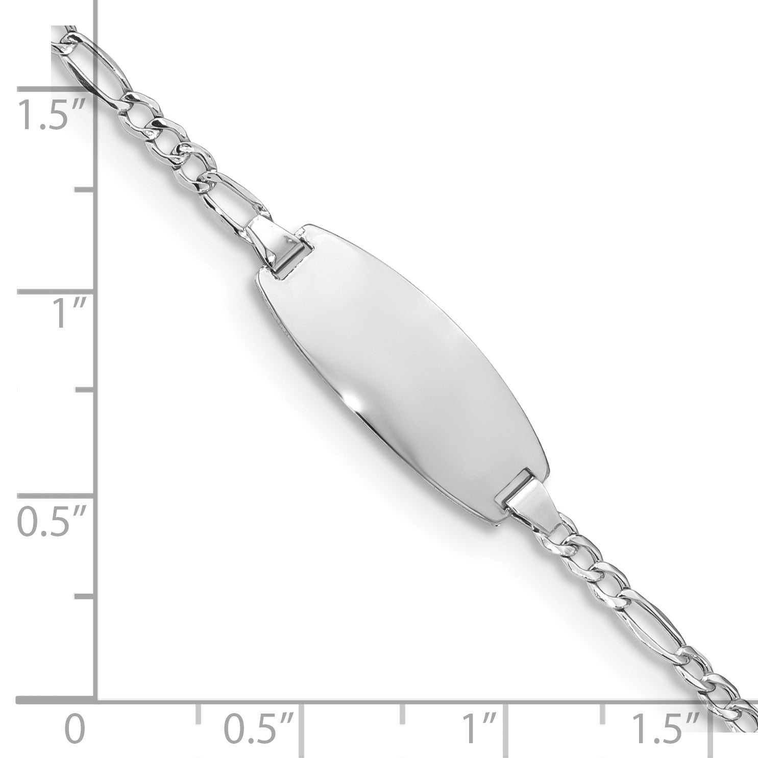 14k White Gold Polished Semi-Solid Chain/Solid Plate Figaro Link Oval 18.5x8.5mm Plate 5.5 inch Baby/Child ID Bracelet DCID143W