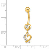 14k 14 Gauge CZ 2-Hearts Dangle Belly Ring BD134