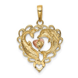 14K Two-Tone with White Rhodium Dolphins In Heart Pendant K4188
