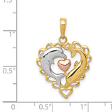14K Two-Tone with White Rhodium Dolphins In Heart Pendant K4188