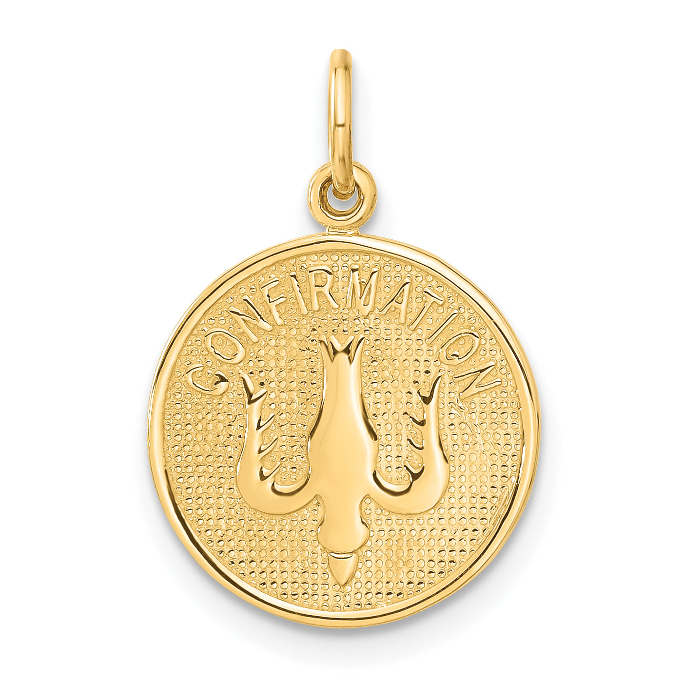 14k Polished CONFIRMATION with Dove Round Charm C1450