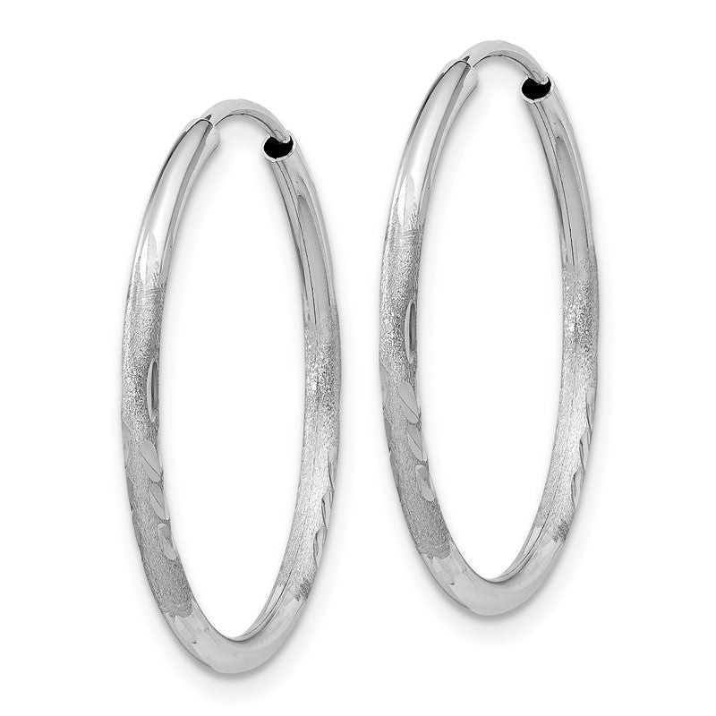 14k White Gold 1.5x20mm Satin Diamond-cut Endless Tube Hoop Earrings XY1195