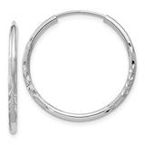 14k White Gold 1.5x20mm Satin Diamond-cut Endless Tube Hoop Earrings XY1195