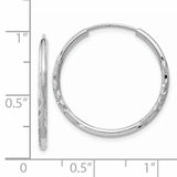 14k White Gold 1.5x20mm Satin Diamond-cut Endless Tube Hoop Earrings XY1195