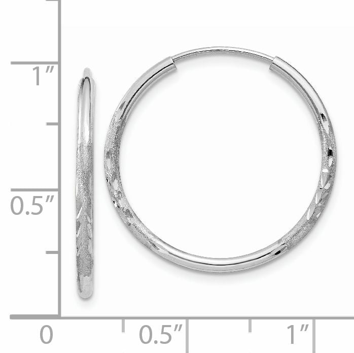 14k White Gold 1.5x20mm Satin Diamond-cut Endless Tube Hoop Earrings XY1195