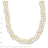14k 6-7mm White Near-Round Freshwater Cultured Pearl 3-Strand 21 inch Necklace XF553