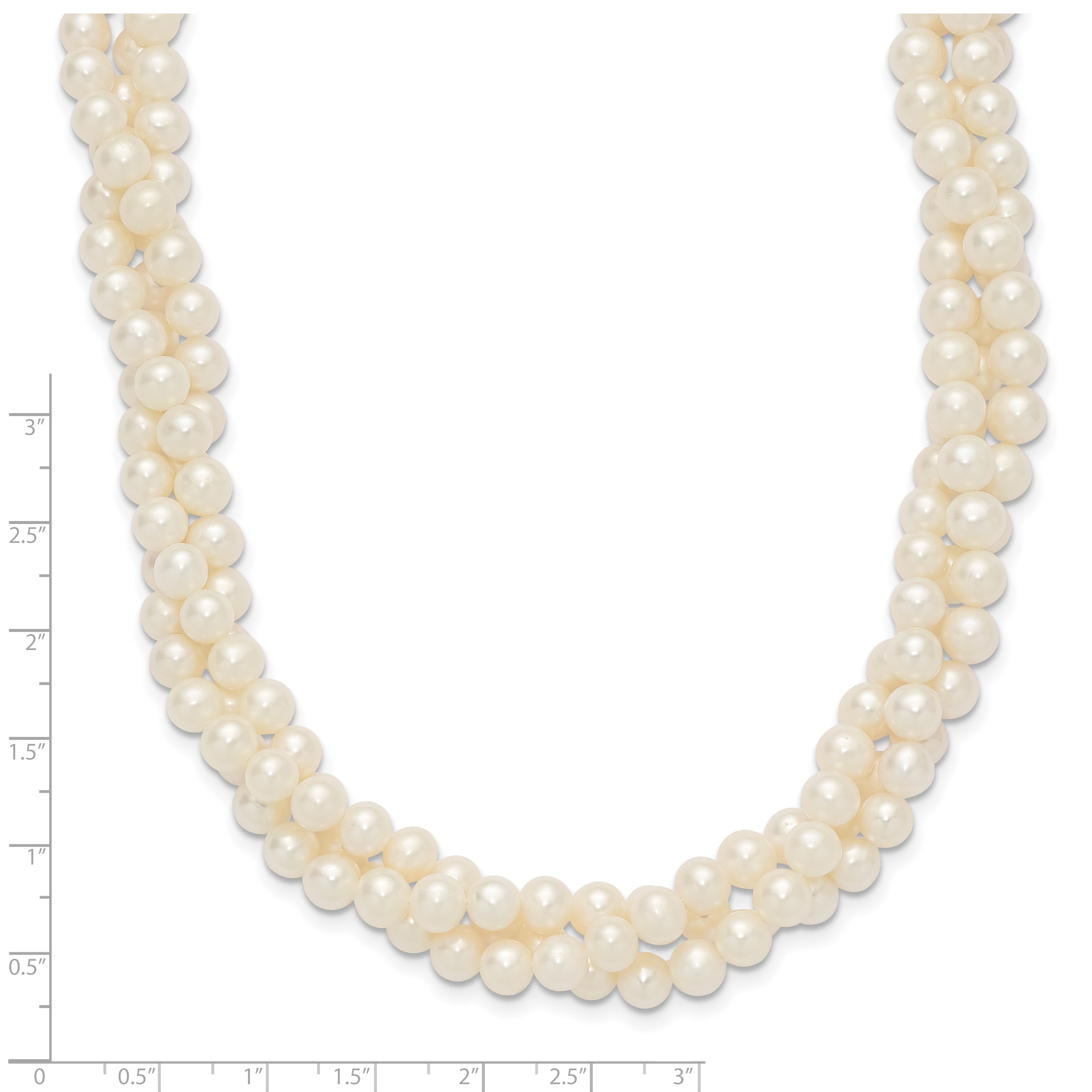 14k 6-7mm White Near-Round Freshwater Cultured Pearl 3-Strand 21 inch Necklace XF553