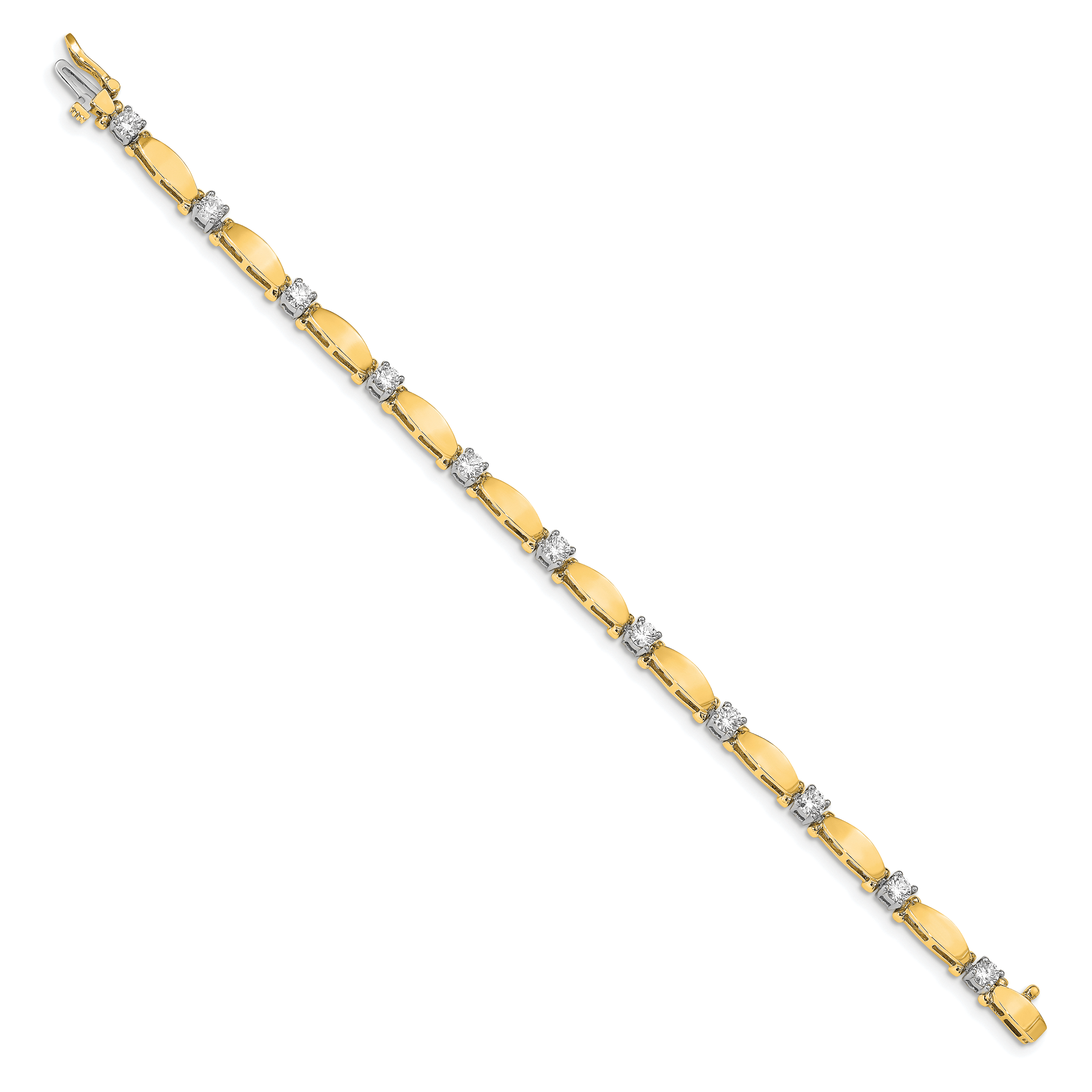 14k Two-tone Complete 1.87 carat Round AA Diamond Curved Bar Link 7 inch Tennis Bracelet X2362AA