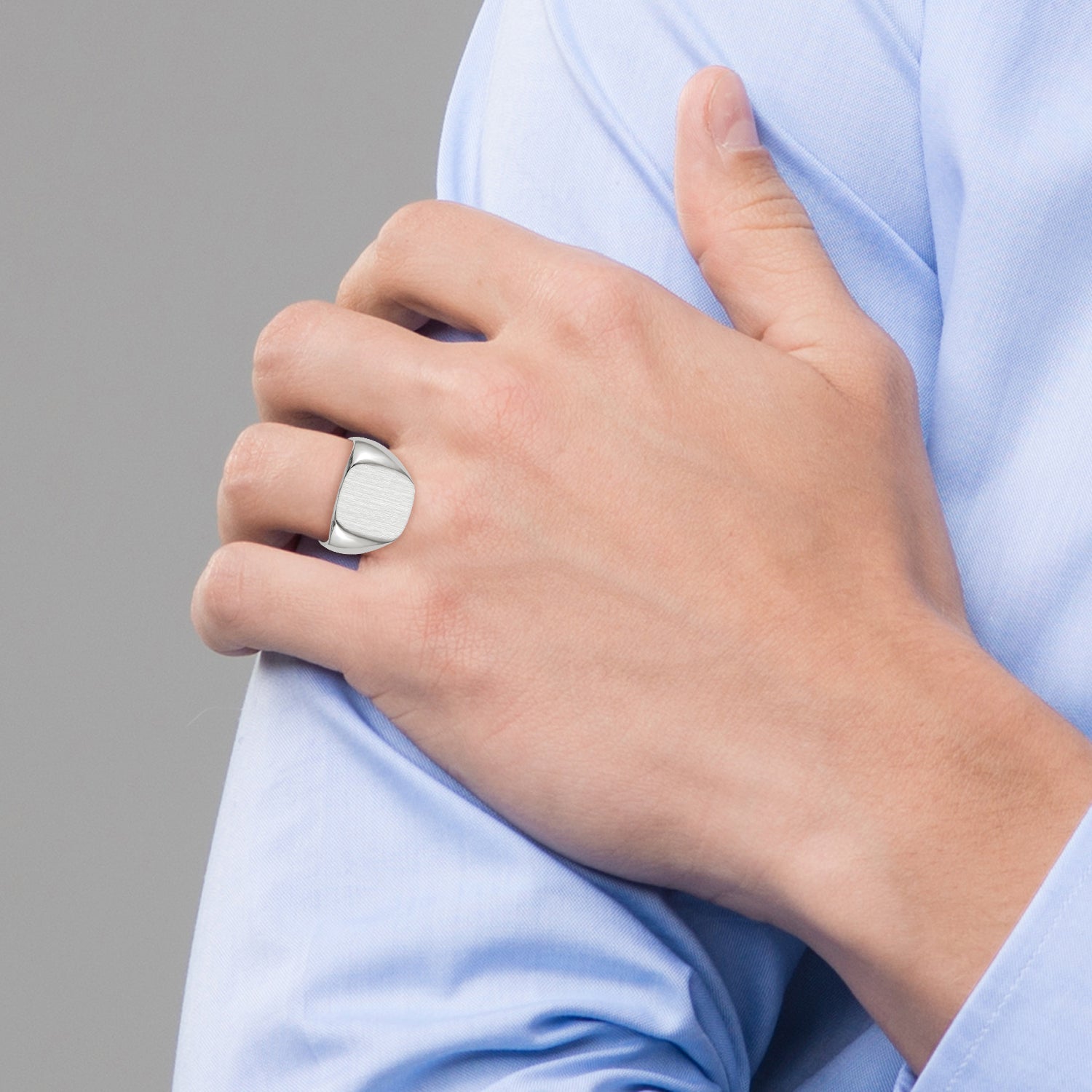 14k White Gold  13.5mm x14.5mm Open Back Men's Signet Ring RS608